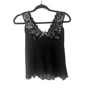 Coquette Size Medium Black Lace Floral Bustier Black Lingere Sexy Babydoll‎ Top